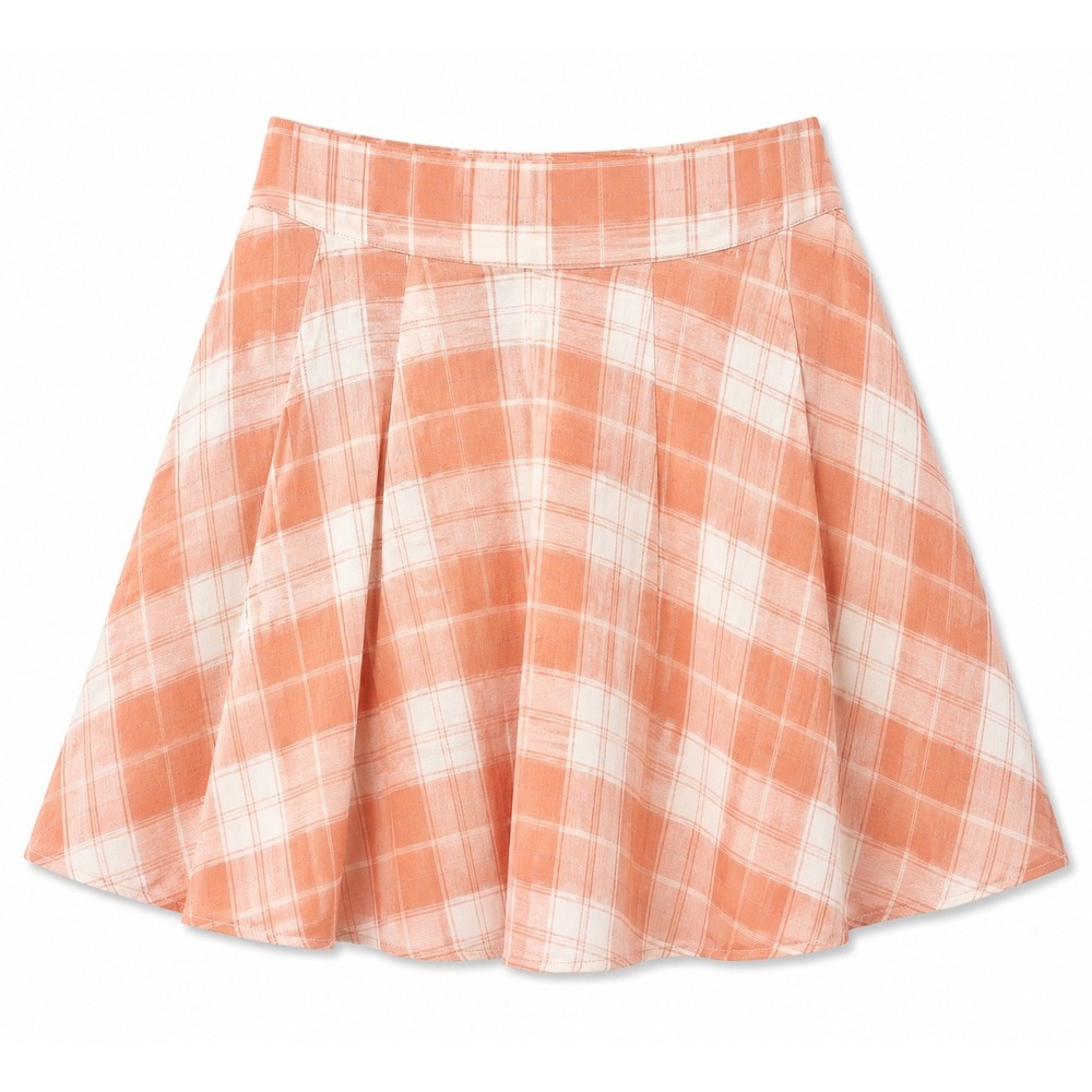 Promesa Orange Plaid Pleated Mini Skirt Elastic Waist Small NWT